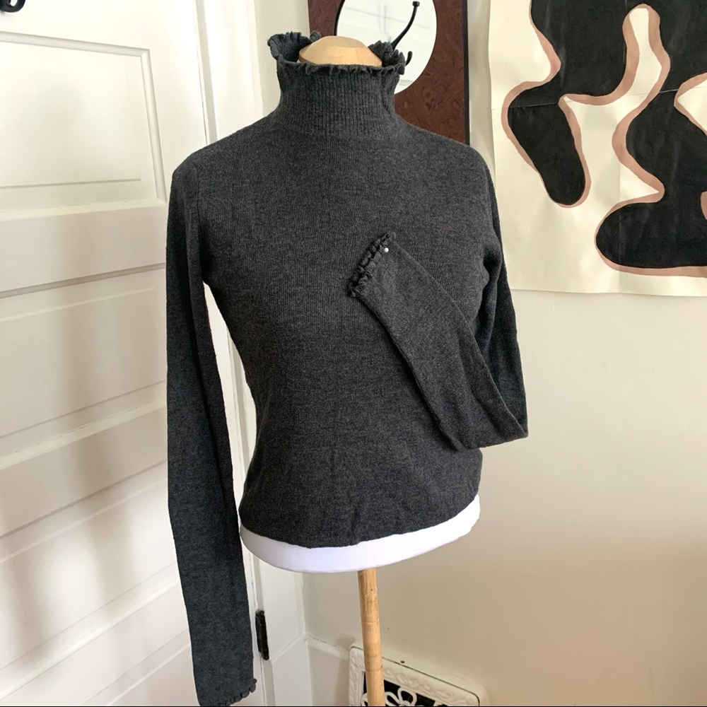 Zara Knit Lettuce Hem Mock Neck
